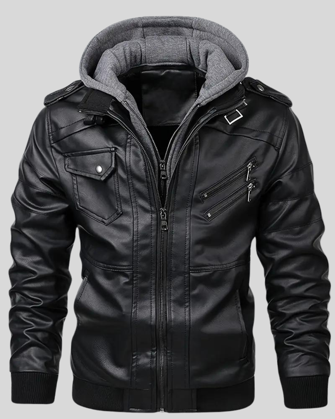 Chaqueta de Cuero con Capucha para Hombre®