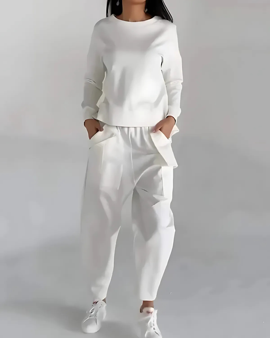 Conjunto Casual de Dos Piezas con Cuello Redondo y Manga Larga