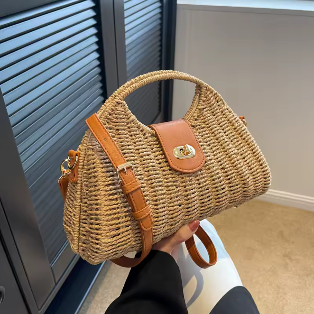 Bolso tejido con broche dorado sofisticado