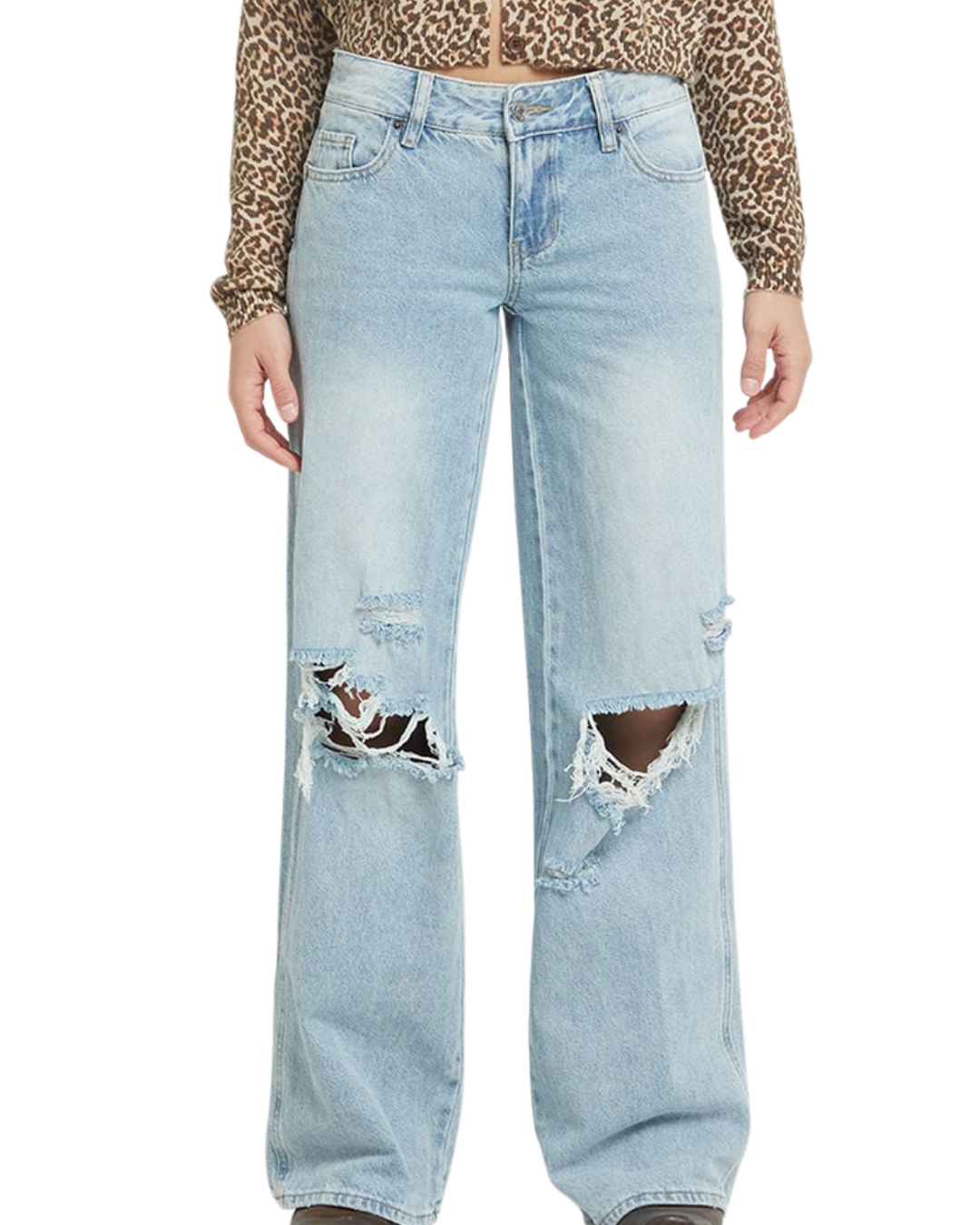 Pantalón de Corte Recto para Mujer con Efecto Desgastado y Rasgaduras Modernas