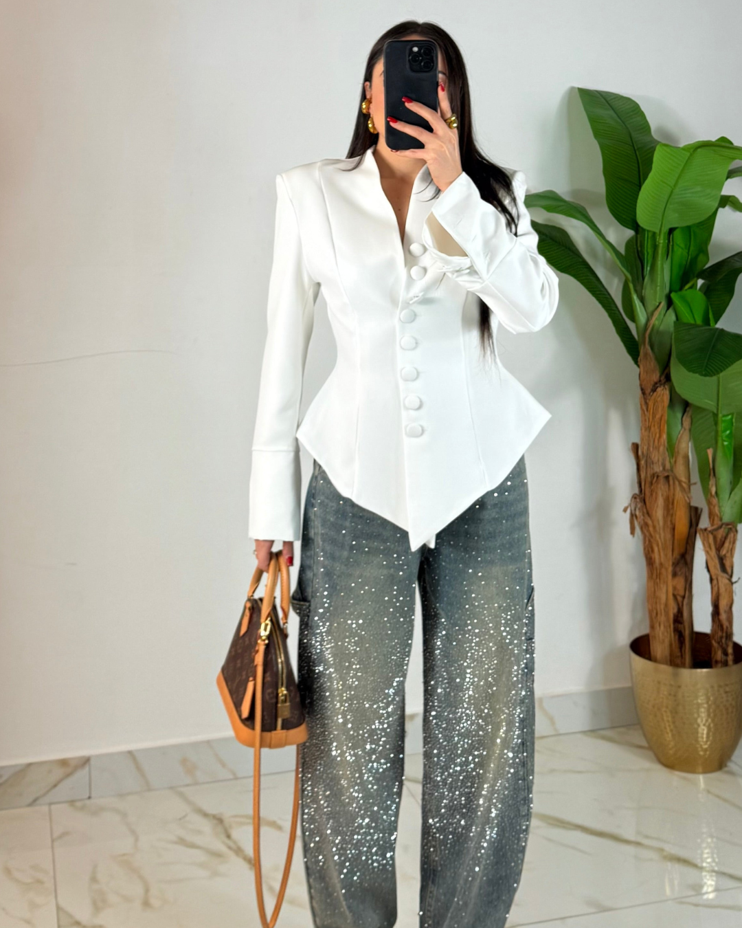 Blazer Elegante de Mujer con Escote en V y Botones Forrados Entallado Moderno