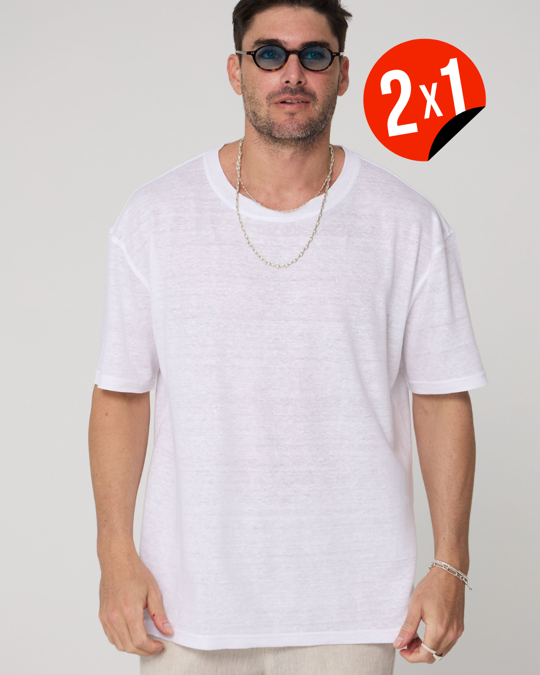 Camiseta Oversized de Lino con Cuello Redondo (OFERTA 2x1)
