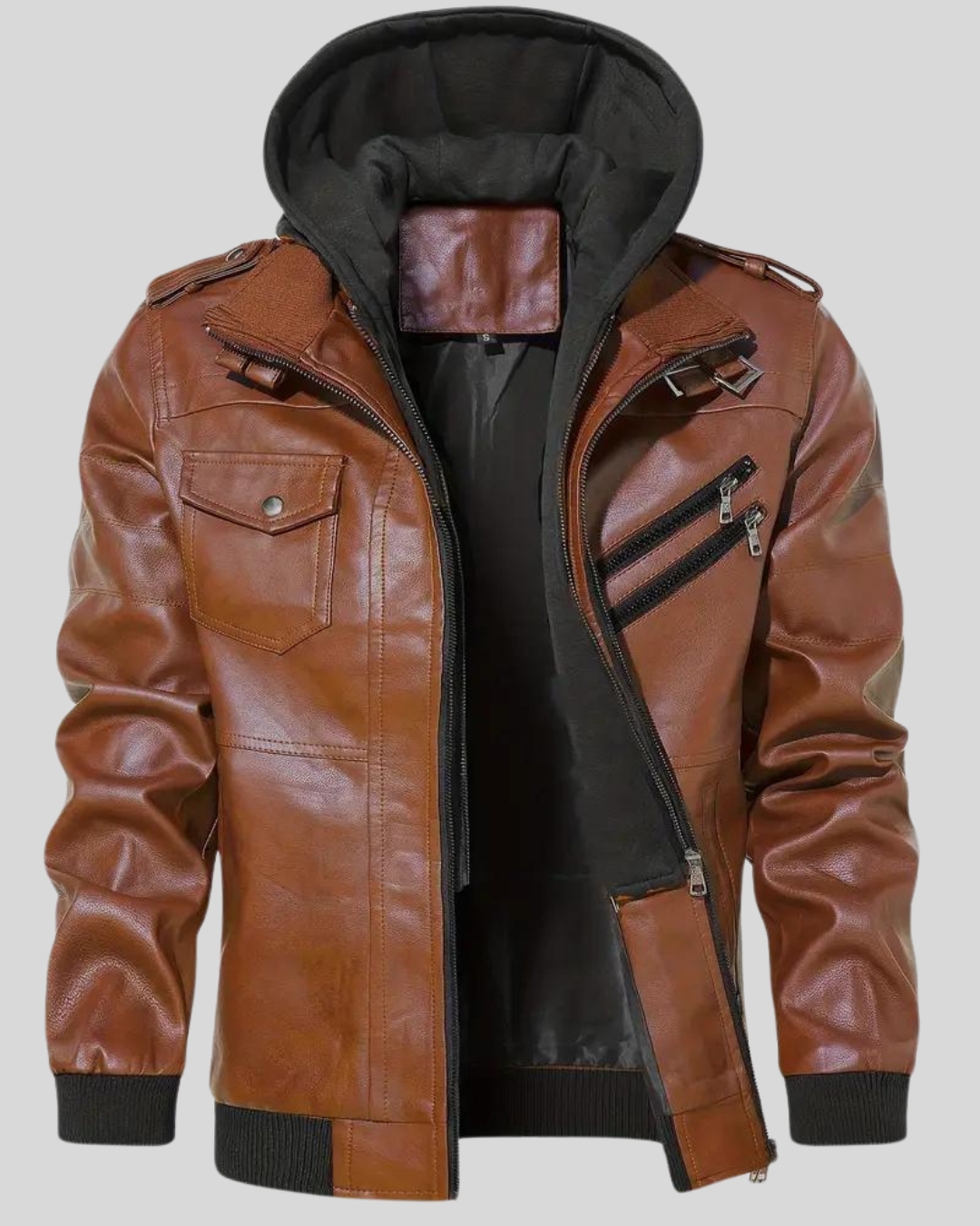 Chaqueta de Cuero con Capucha para Hombre®