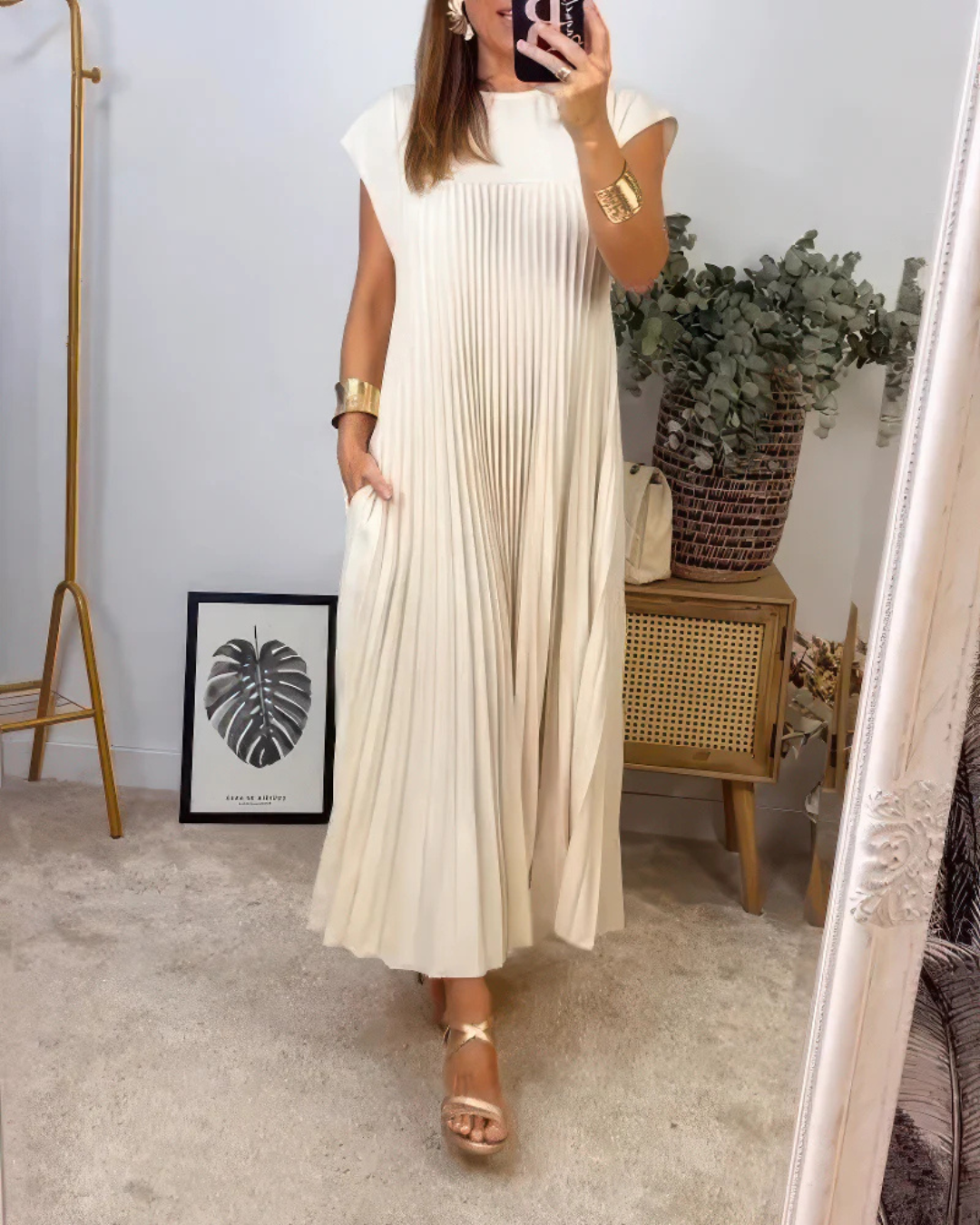 Vestido Largo Plisado con Estilo Elegante