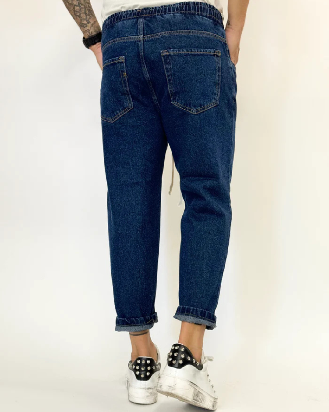 Pantalón Recto con Cordones y Rasgaduras