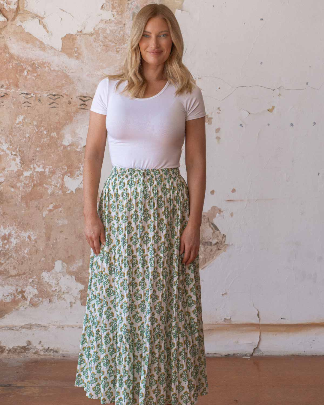 Falda Larga de Algodón Suave con Estampado Floral