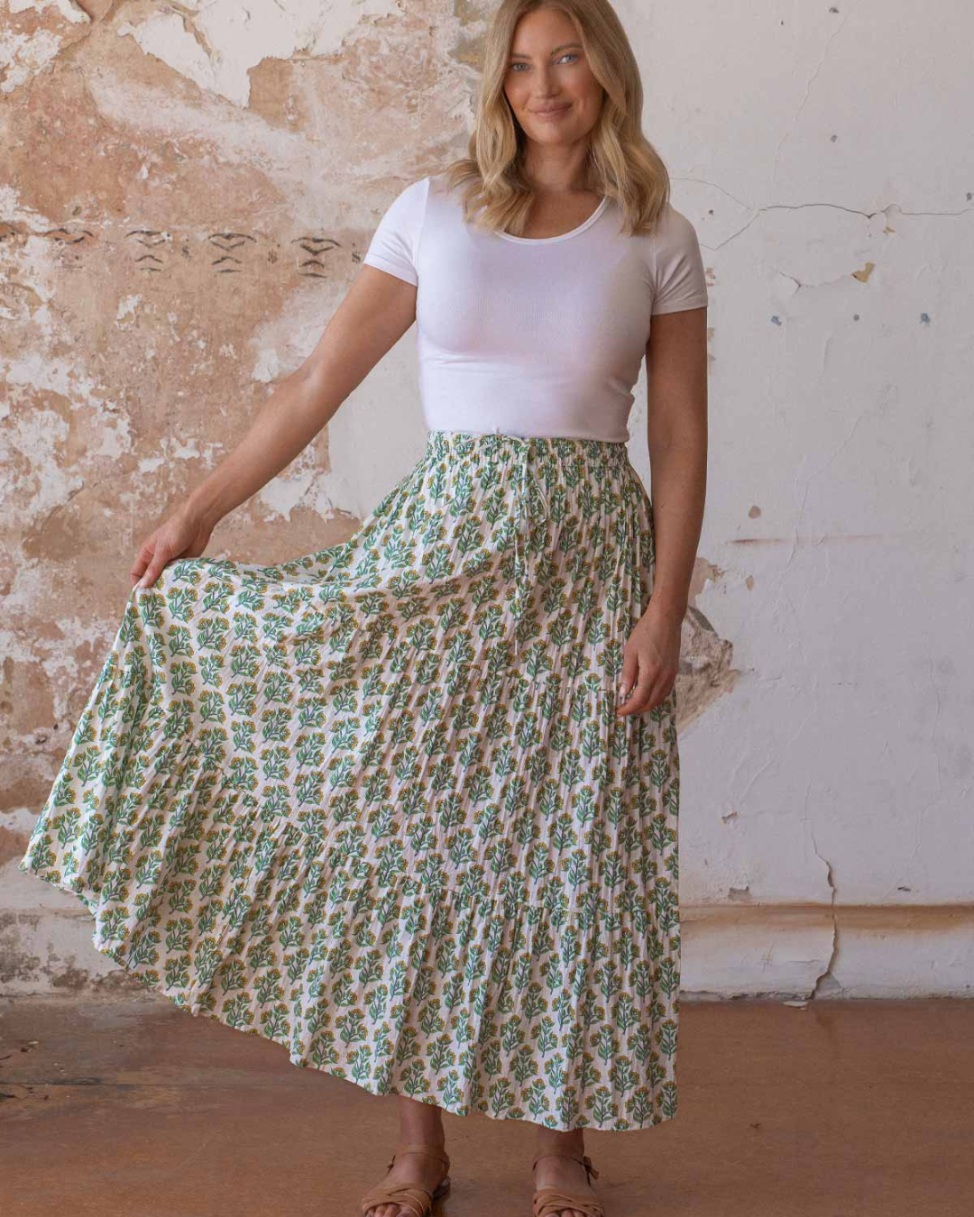 Falda Larga de Algodón Suave con Estampado Floral