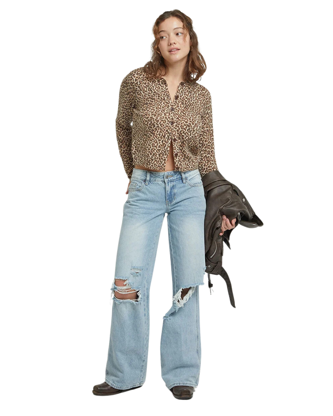 Pantalón de Corte Recto para Mujer con Efecto Desgastado y Rasgaduras Modernas
