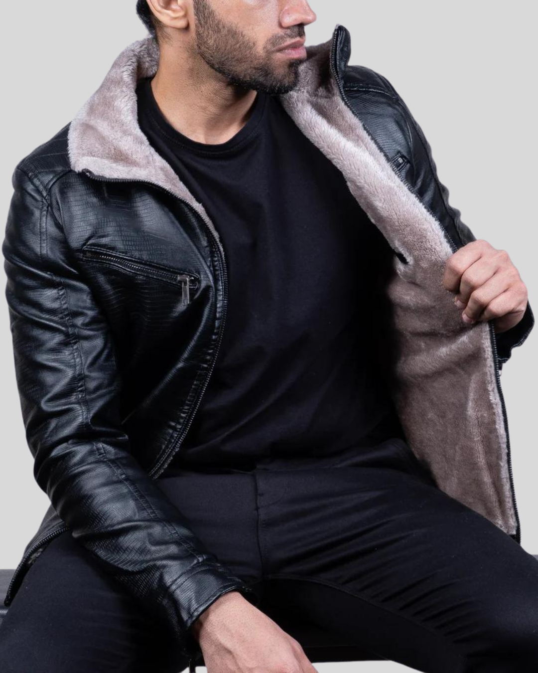 Chaqueta de Cuero Afelpada para Hombres