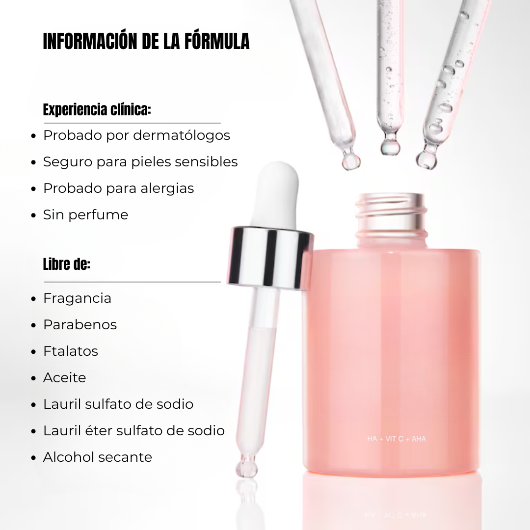 Sérum Iluminador con Ácido Hialurónico, Vitamina C y AHA que Hidrata Profundamente (OFERTA 2X1)