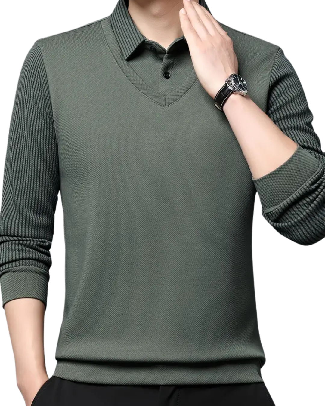 Camisa de Dos Piezas con Cuello Falso a Rayas para Hombres