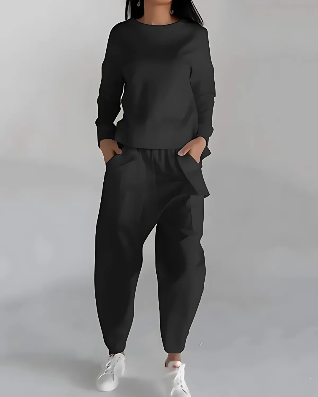 Conjunto Casual de Dos Piezas con Cuello Redondo y Manga Larga