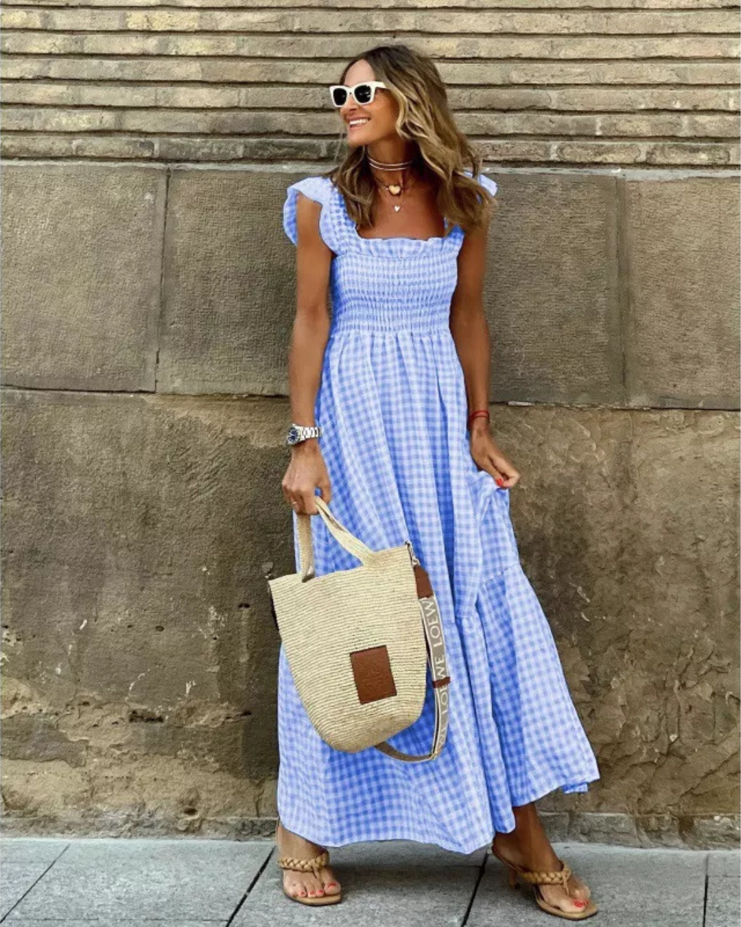 Vestido de Cuadros sin Mangas para Mujer