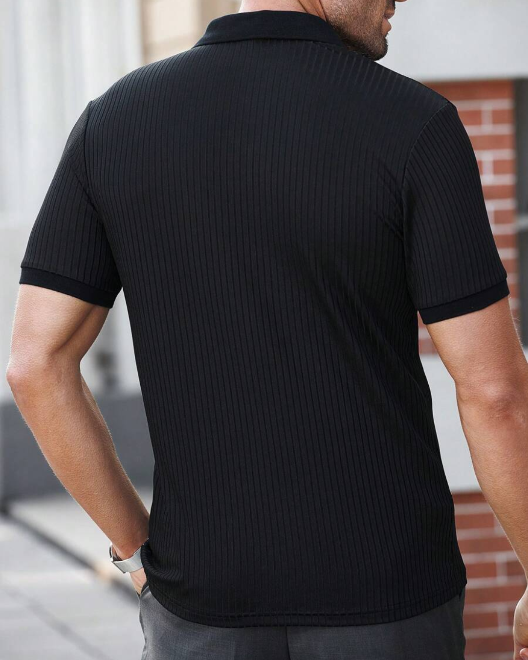 Camisa Clásica de Hombre con Cuello Alto y Tejido con Textura