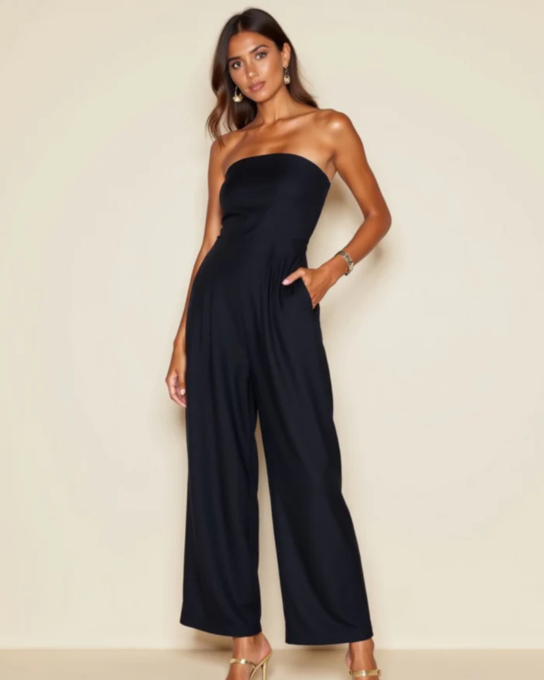 Mono Elegante sin Tirantes con un Diseño Amplio y Sofisticado