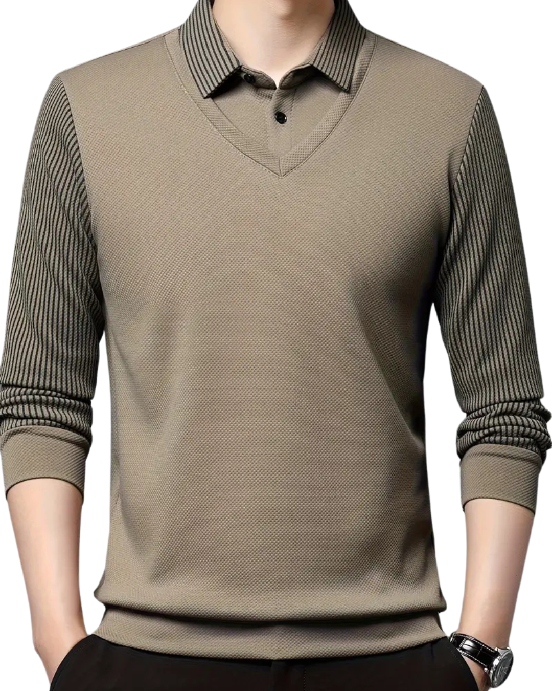 Camisa de Dos Piezas con Cuello Falso a Rayas para Hombres