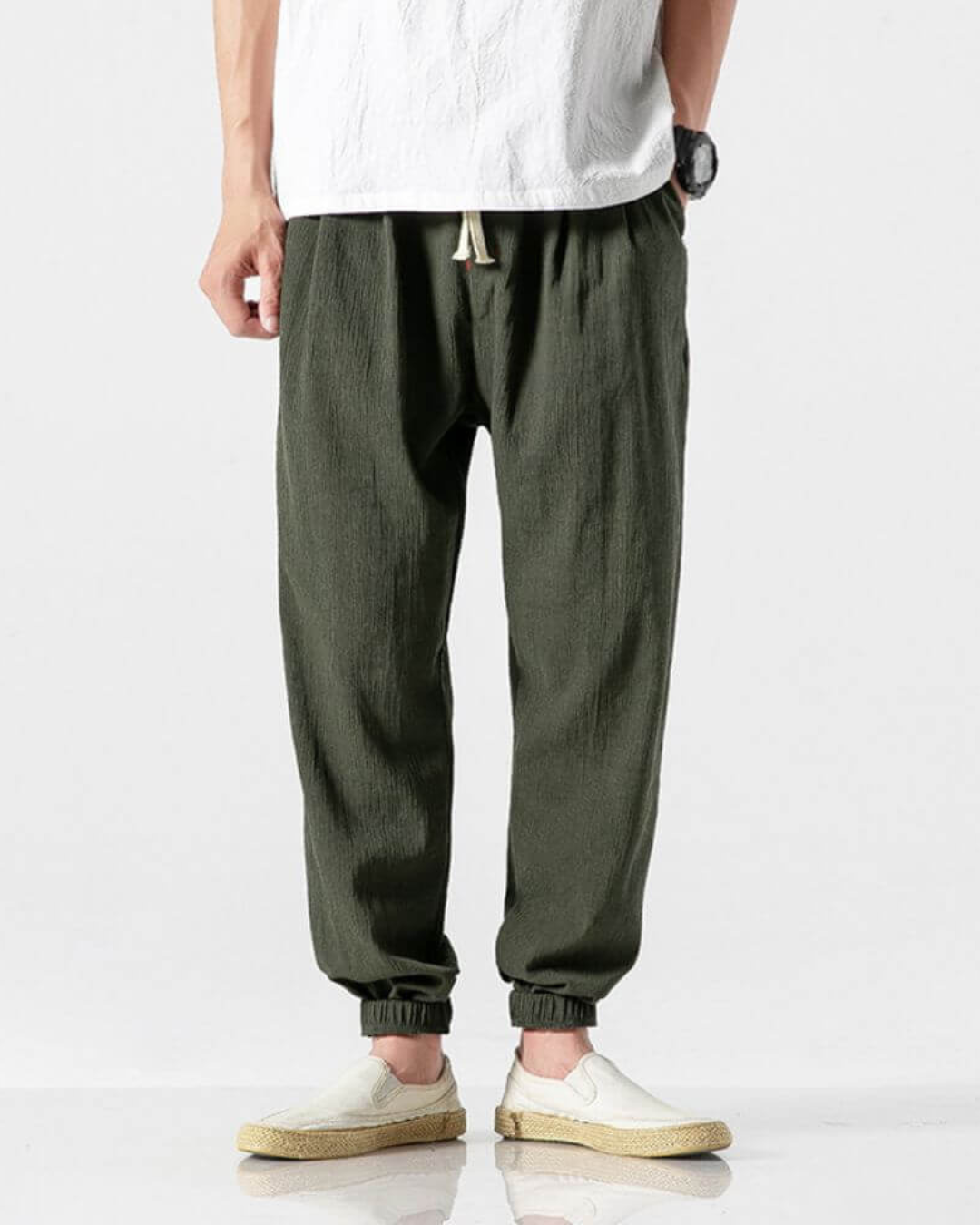 Pantalón de Lino con Cintura Elástica Estilo Cómodo y Versátil