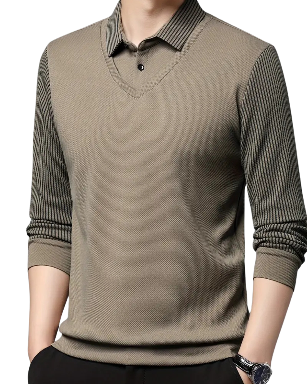 Camisa de Dos Piezas con Cuello Falso a Rayas para Hombres
