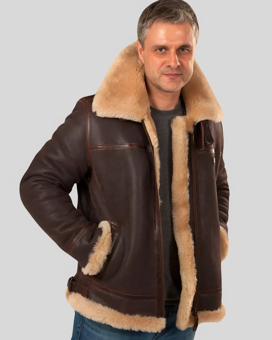 Chaqueta Aviador para Hombres en Cuero y Felpa