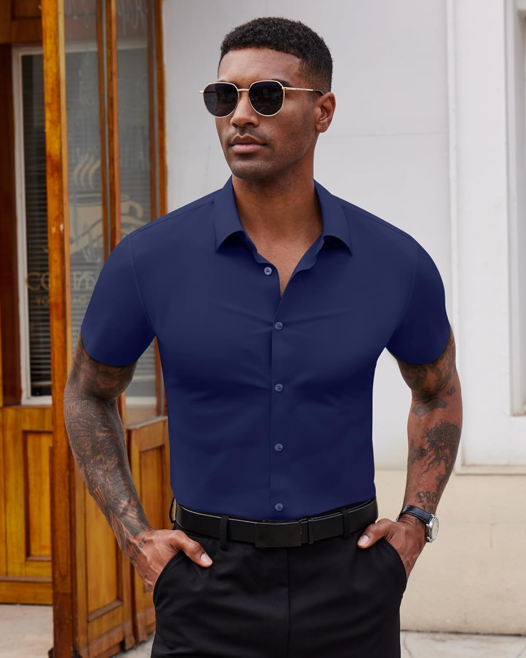 Camisa Casual de Manga Corta con Botones para Hombres