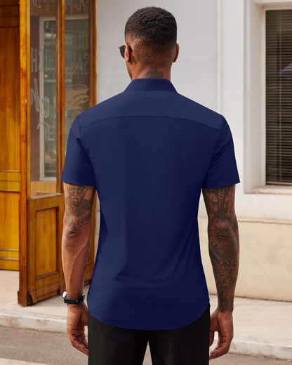 Camisa Casual de Manga Corta con Botones para Hombres