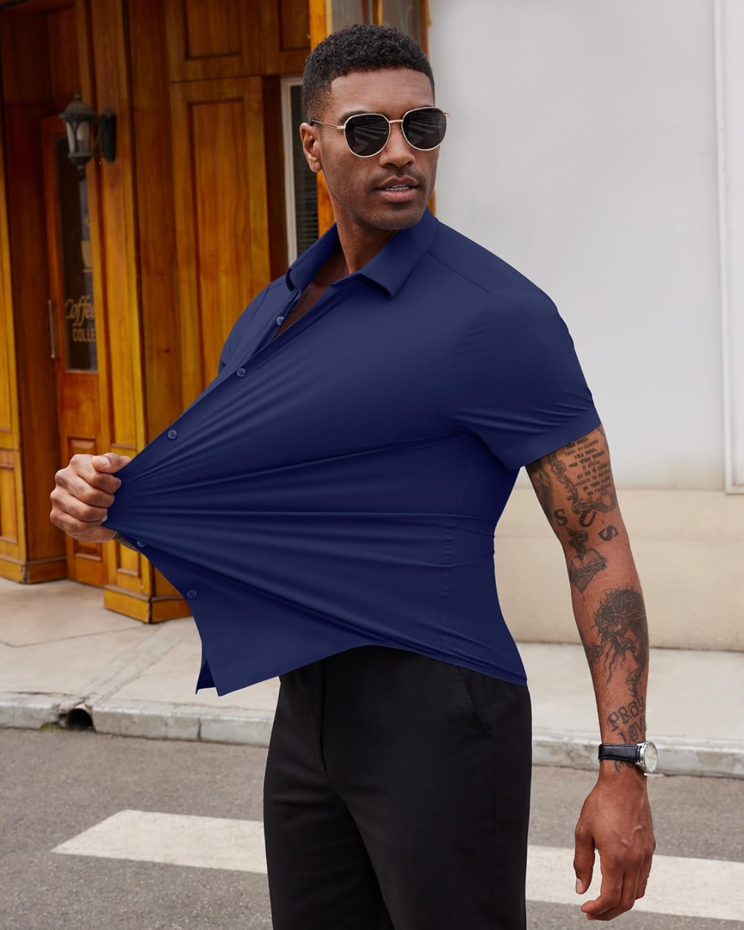 Camisa Casual de Manga Corta con Botones para Hombres