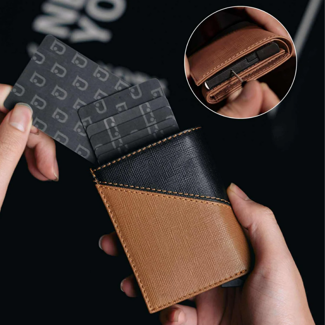 Billetera con Protección RFID y Expulsor Automático de Tarjetas