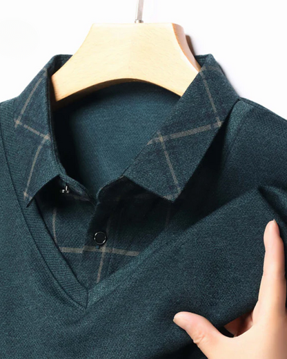 Camisa de Hombre con Diseño de Cuello en V y Mangas de Cuadros