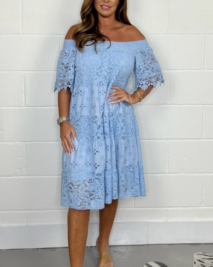 Vestido Elegante de Encaje Calado sin Tirantes para Mujer