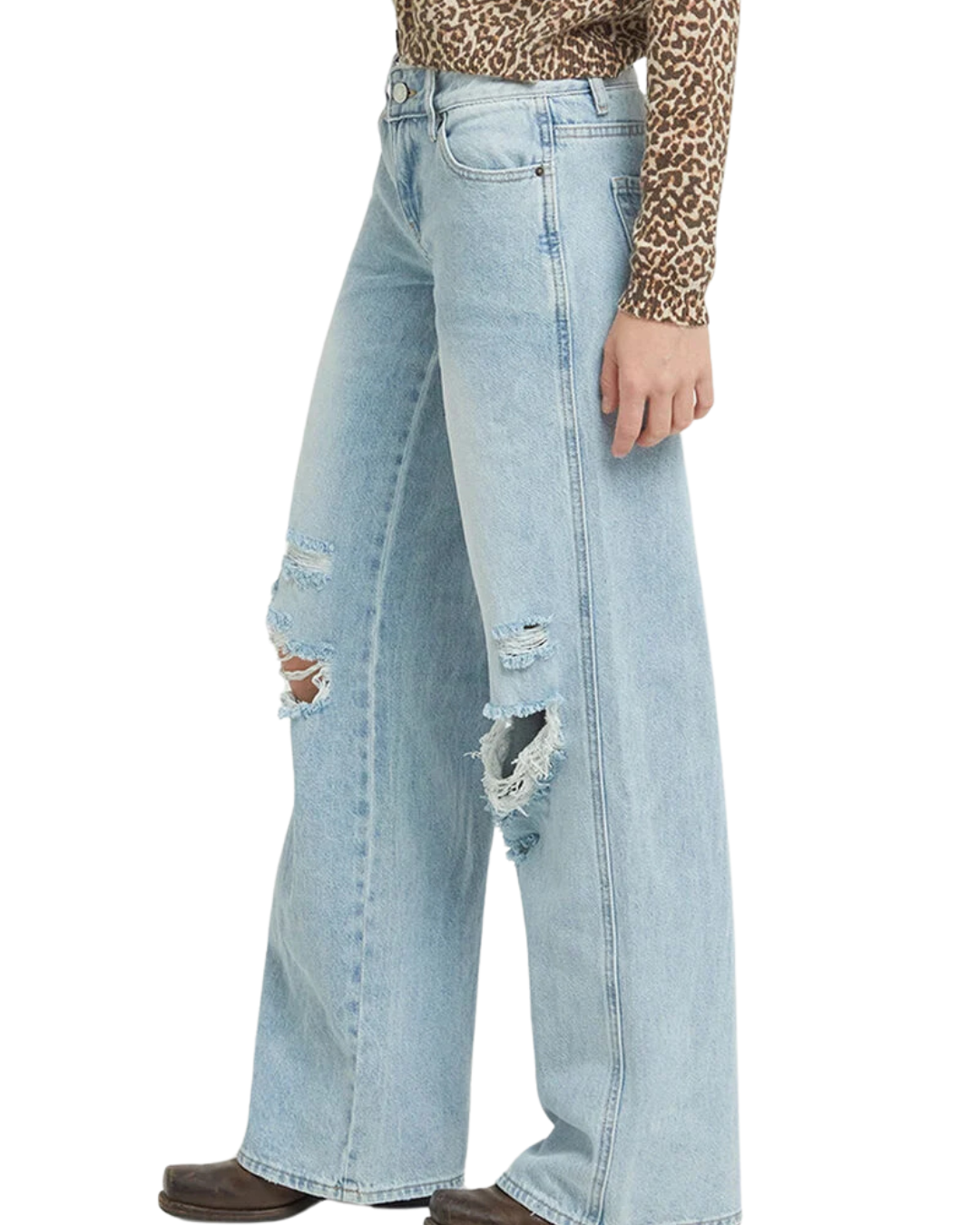 Pantalón de Corte Recto para Mujer con Efecto Desgastado y Rasgaduras Modernas