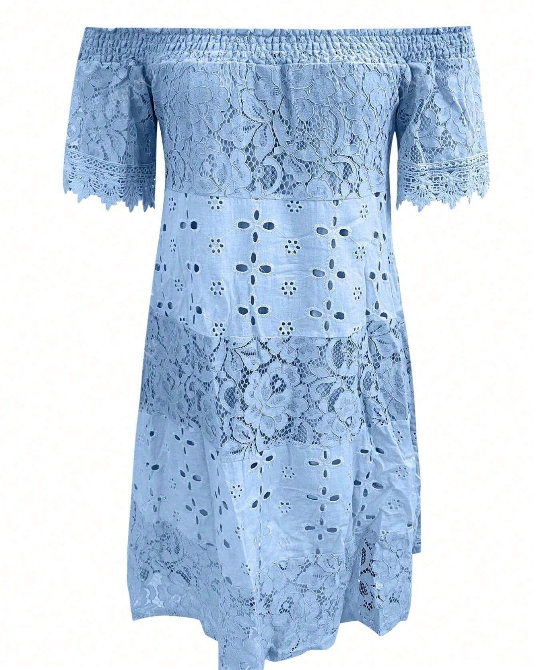 Vestido Elegante de Encaje Calado sin Tirantes para Mujer