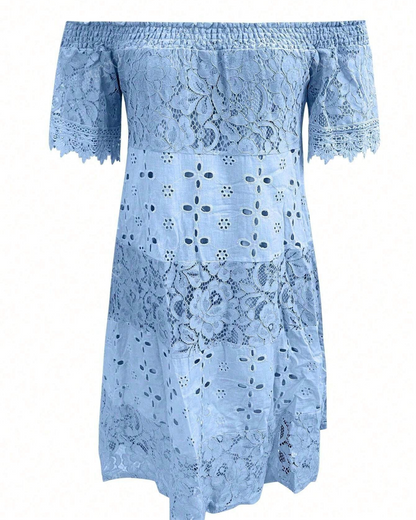 Vestido Elegante de Encaje Calado sin Tirantes para Mujer