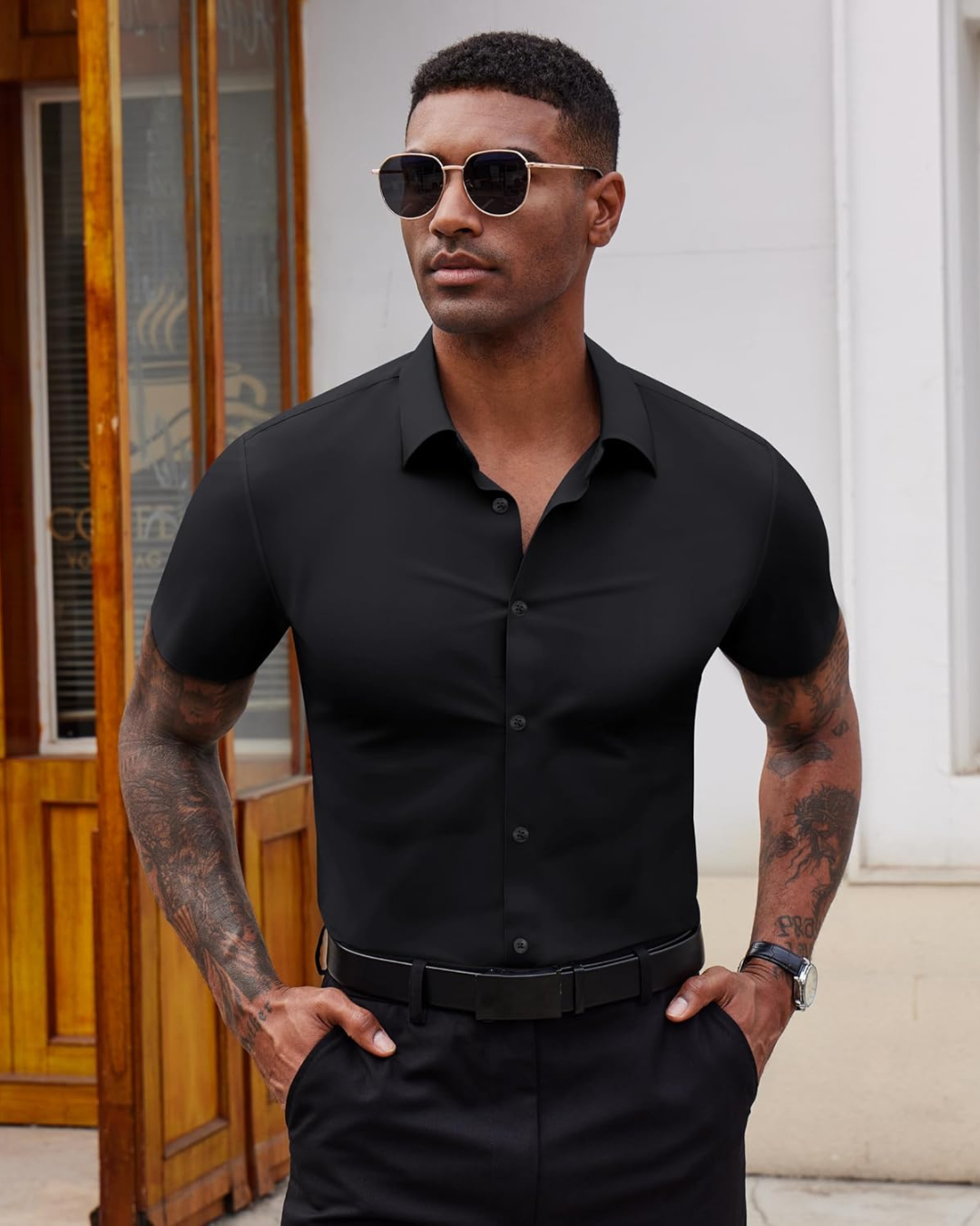 Camisa Casual de Manga Corta con Botones para Hombres