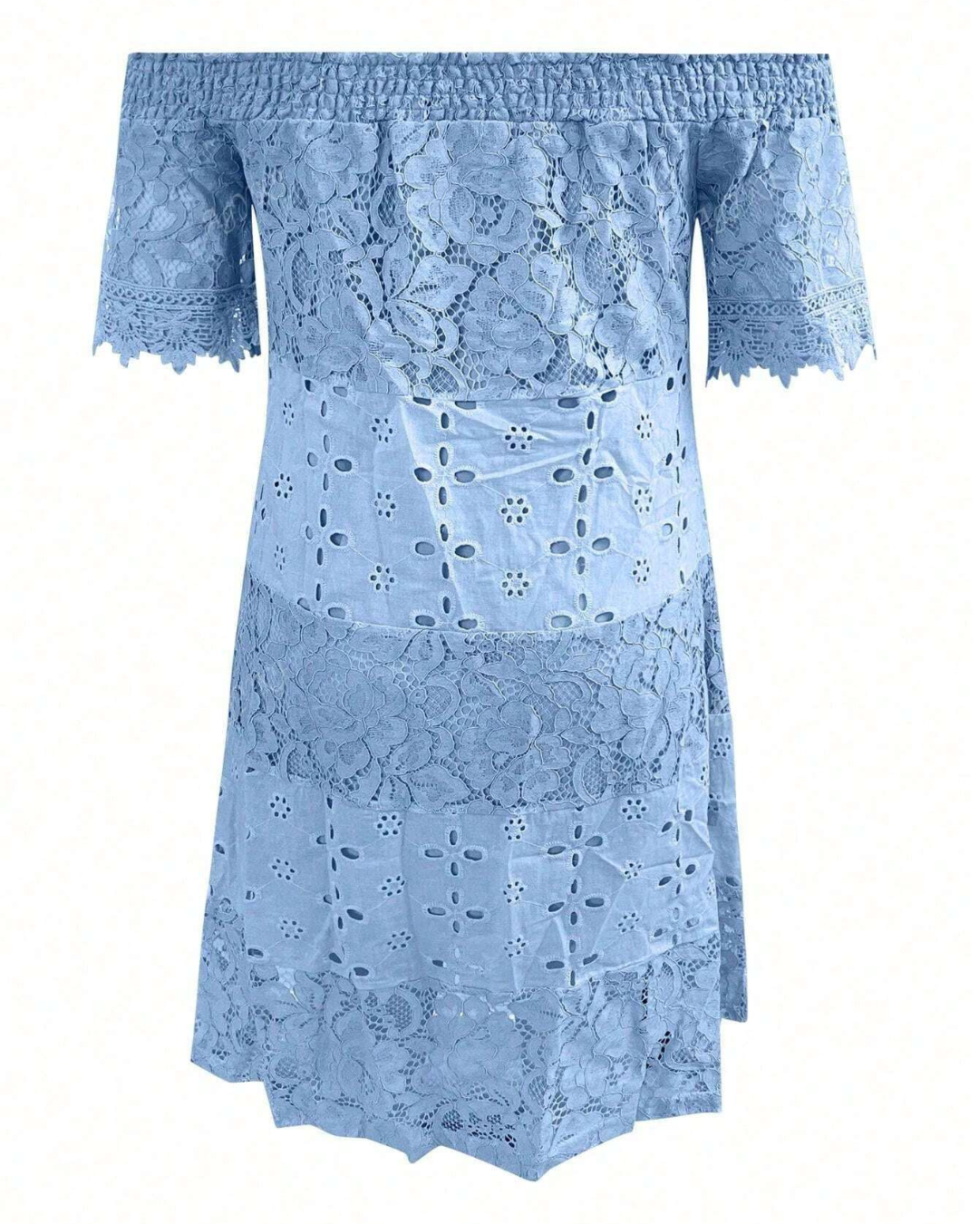 Vestido Elegante de Encaje Calado sin Tirantes para Mujer