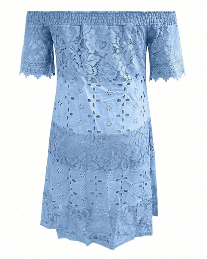 Vestido Elegante de Encaje Calado sin Tirantes para Mujer