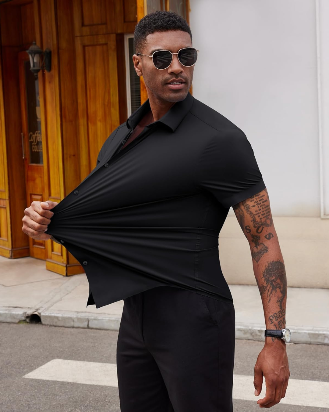 Camisa Casual de Manga Corta con Botones para Hombres