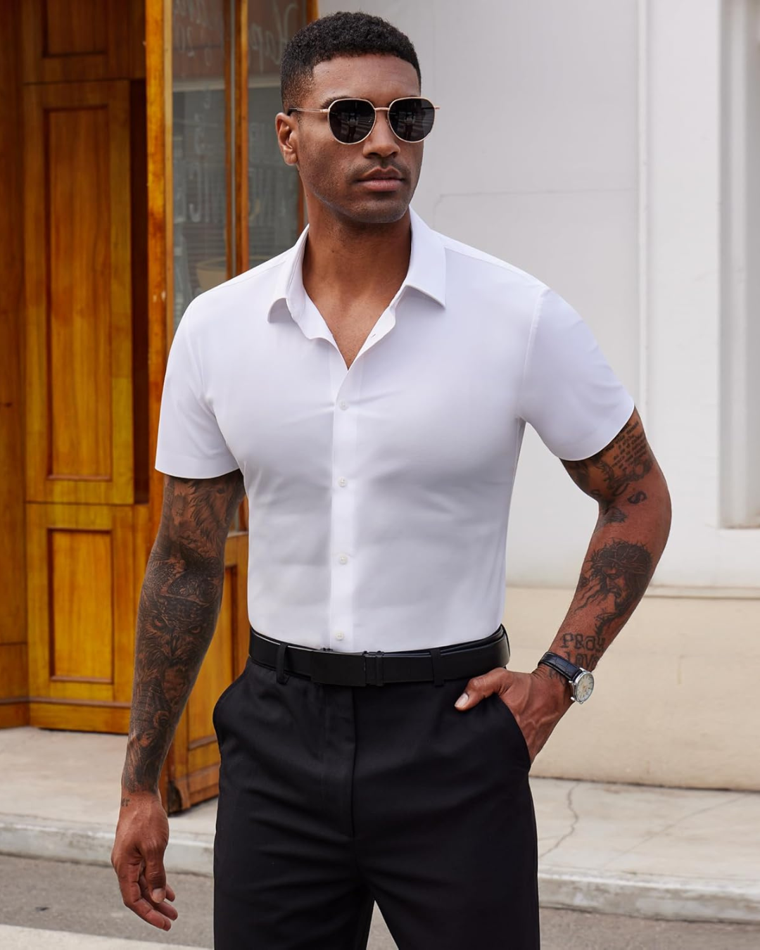 Camisa Casual de Manga Corta con Botones para Hombres