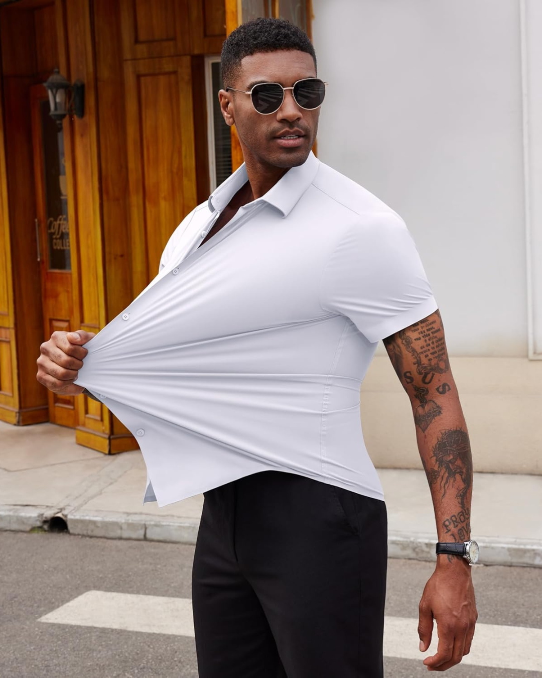 Camisa Casual de Manga Corta con Botones para Hombres