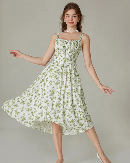 Vestido Floral con Cintura tipo Corset para Mayor Ajuste y Bolsillos Laterales para mujer