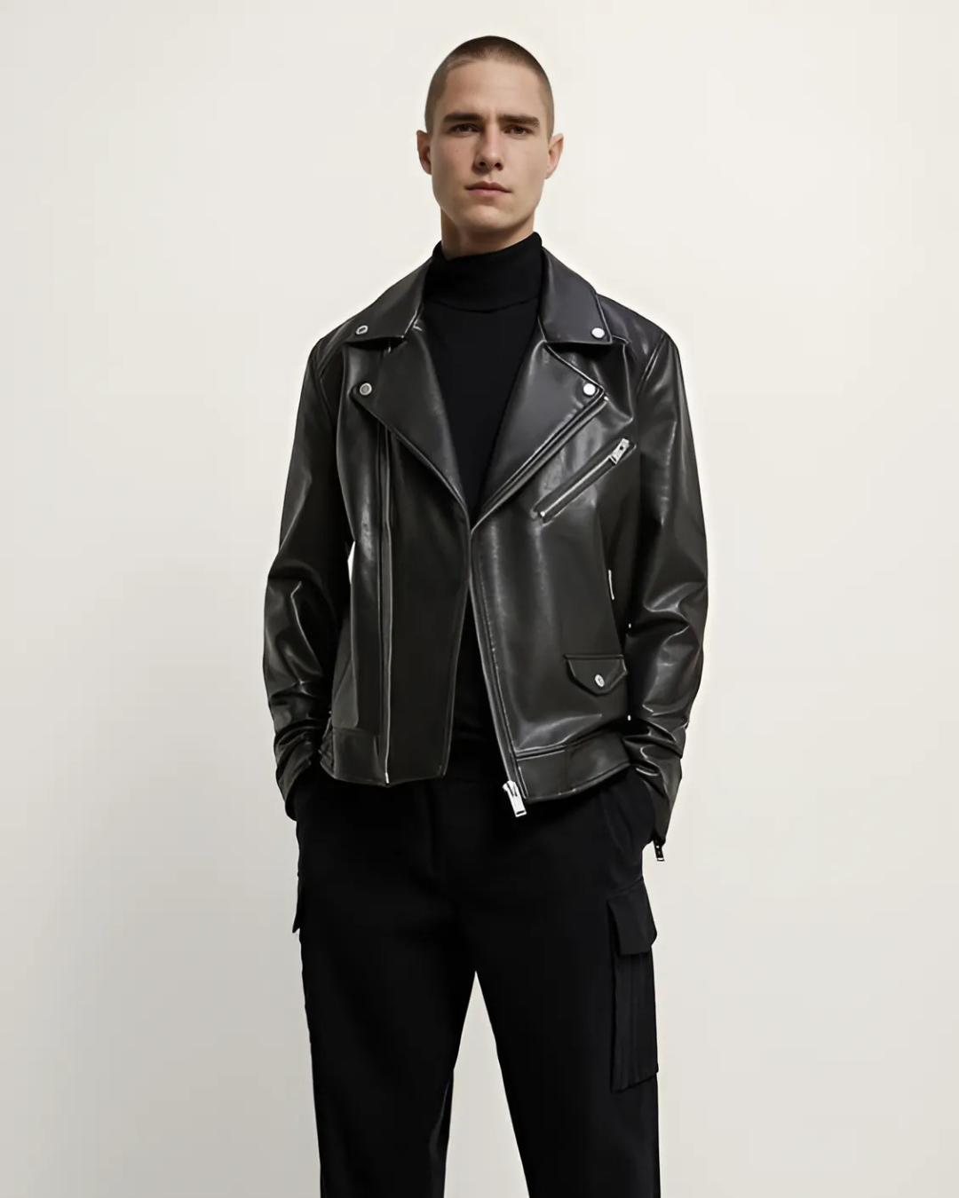 Chaqueta Clásica de Cuero con Solapa para Hombres®