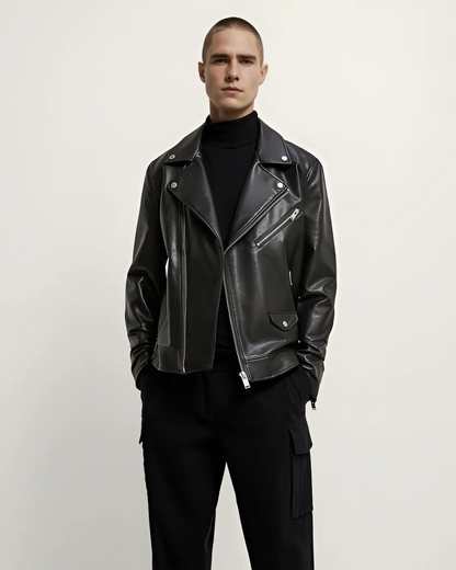 Chaqueta Clásica de Cuero con Solapa para Hombres®