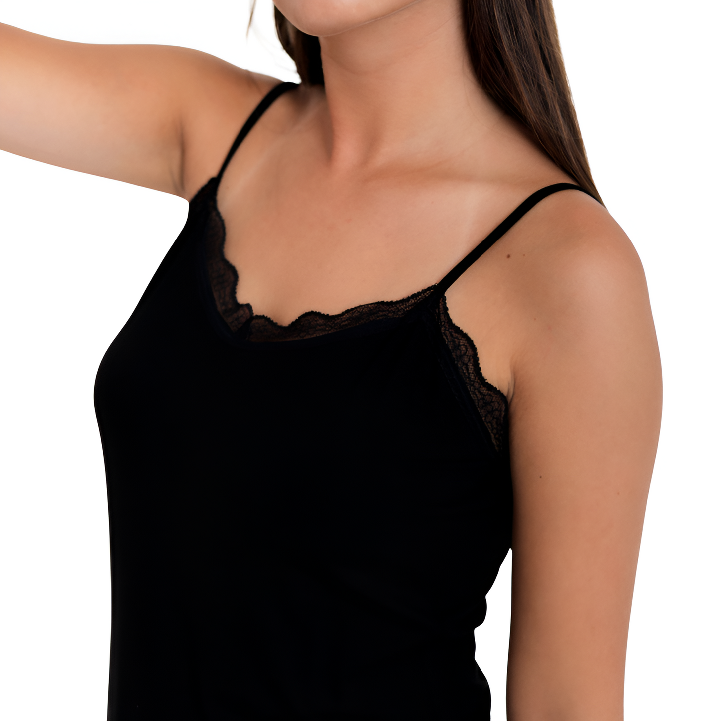 Conjunto Pijama de Seda con Tiras de Encaje